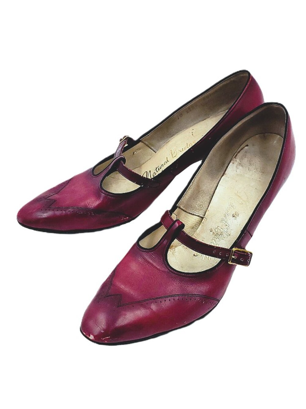 VERY RARE Vintage “Natural Bridge” Red Leather T-Strap Heels – Size 10 AA or 8 ½